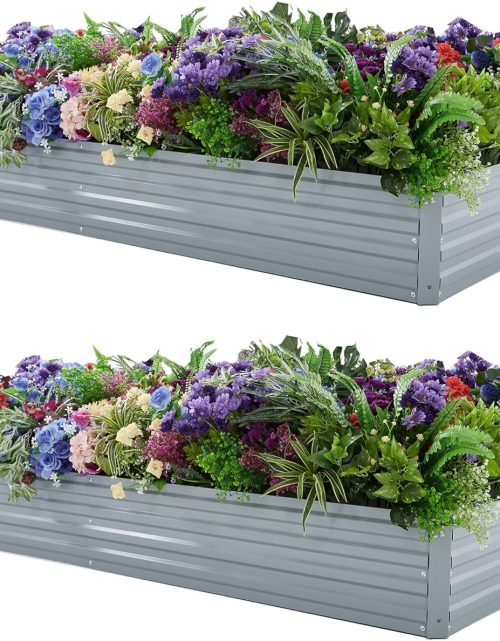8x4x1ft(2 Pack) Galvanized Raised Garden Bed,Outdoor Planter Box Metal Patio Kit Planting Bed for Vegetables Flowers Herb,Grey