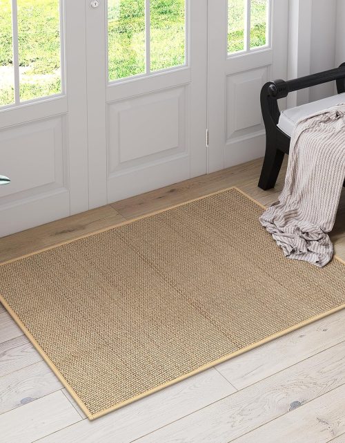 Lahome Farmhouse Kitchen Entryway Rug, 2x3 Door Mat Indoor Entrance Washable Small Bathroom Rugs for Bedroom Non Slip Neutral Indoor Floor Carpet for Front Door Porch, Beige