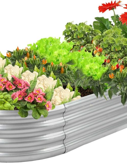 Raised Garden Bed Galvanized Planter Box Outdoor, 5ft Oval Large Rot-Resistant Metal Garden Bed Planter for Vegetables Flower Herb (Silver)